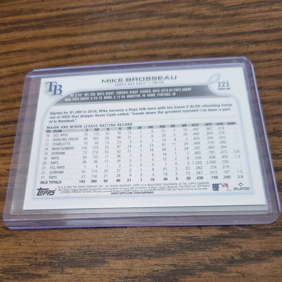 2022 Topps Series 1 Rainbow Foil Mike Brosseau #223 Tampa Bay Devil Rays - Picture 3 of 3